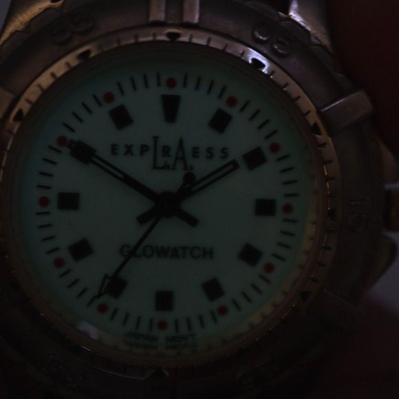 Express LA 40mm Glow Watch White Backlight Dial Black Leather w New Battery - Picture 7 of 16